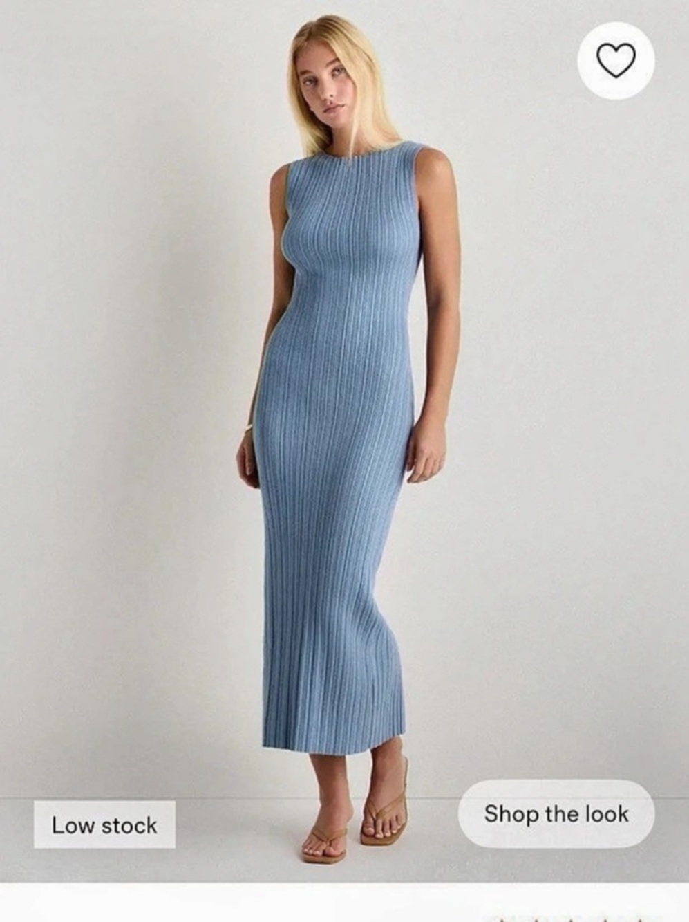 Quince Cotton Cashmere Ribbed Sleeveless Midi Dress Blue size M